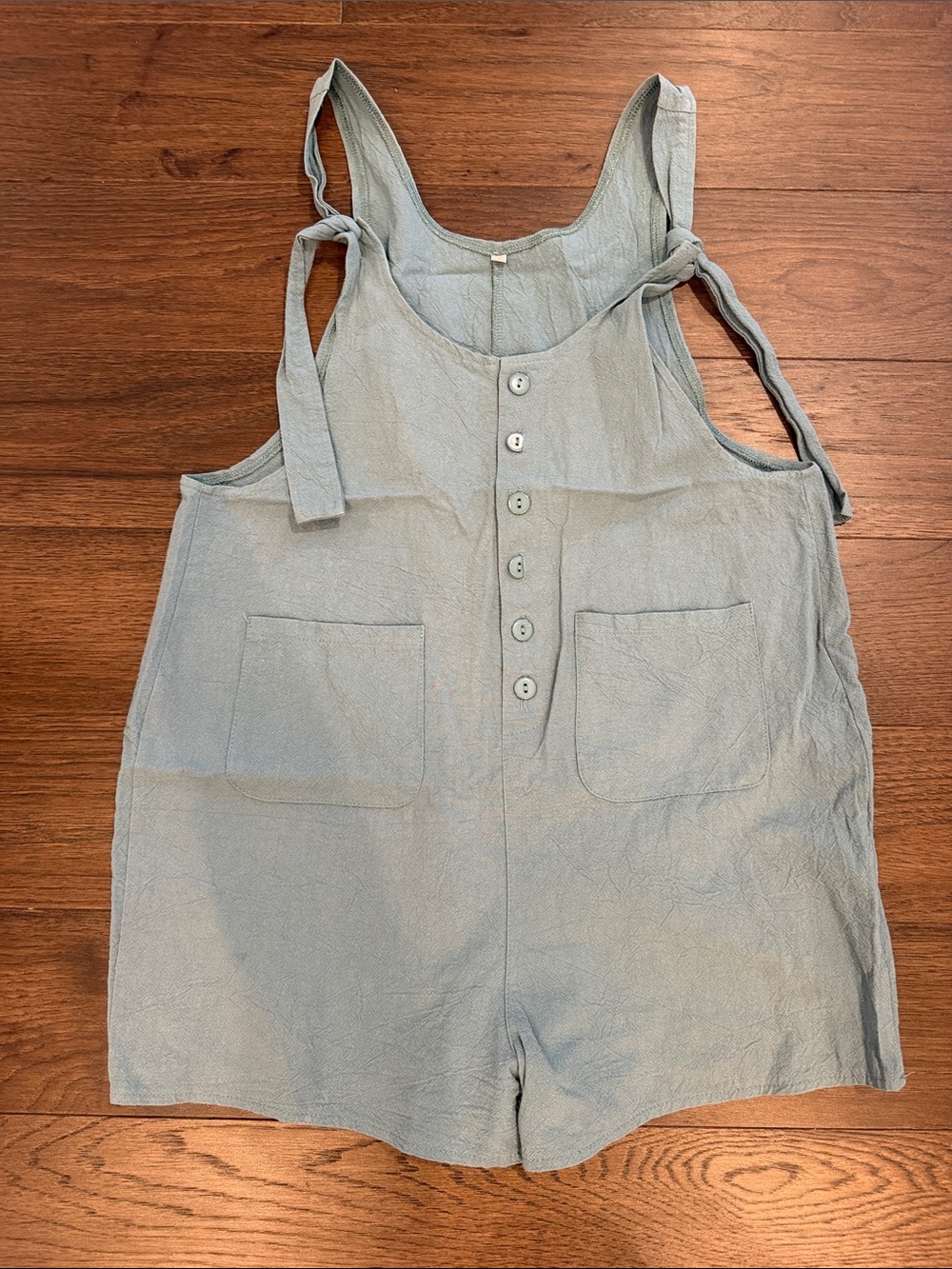 SHEIN Women’s Light Blue Tie-Shoulder Button Front One-Piece Romper - C56-005